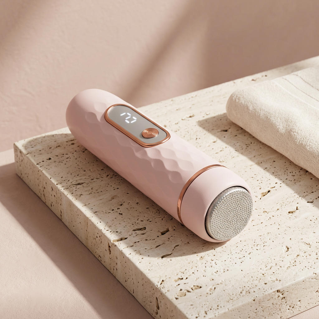 Spa-inspired pink electric callus remover ad